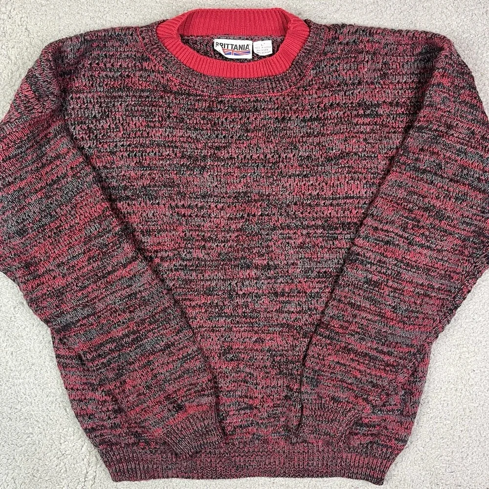 Vintage Brittania Sweater Knit Sweatshirt Acrylic‎ Red Black Size Large